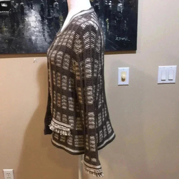 Chico’s Cotton Blend Open Front Cardigan w/Faux Pockets Bell Sleeves-Size 3 - Picture 4 of 11